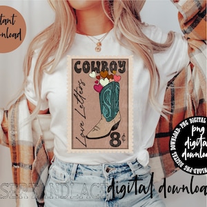 CRIADOR ORIGINAL* Cowboy Love Letter PNG Download Digital| Western Valentines Tee png | Camiseta gráfica ocidental | Carta de carimbo | Cowboy | correio