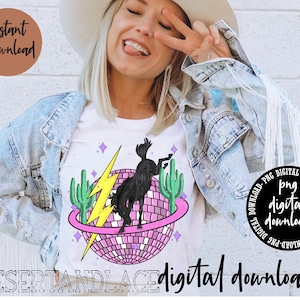 ORIGINAL CREATOR* Space Bronco PNG Digital download| Black Horse | Disco Cowgirl | Disco Cowboy | Space | Cactus | Lightning bolt | Retro