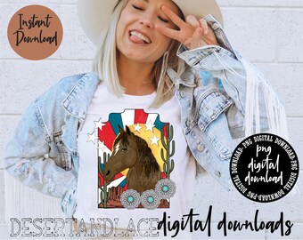 ORIGINAL CREATOR* The American Way Horse PNG Digital download| Western | Western png | Retro America | Desert Scene | Cactus | Turquoise