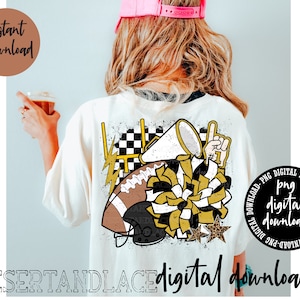 ORIGINAL CREATOR* Football and Cheer PNG digital download | Sports | Football shirt | Game day shirts | Gold and back school