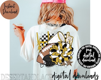 ORIGINAL CREATOR* Football and Cheer PNG digital download | Sports | Football shirt | Game day shirts | Gold and back school