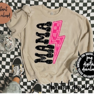 ORIGINAL CREATOR* Mama Lightning Bolt PNG Digital download| Western | Western png | Rock N Roll Tee | Mama Tee | Pink checkered | Neon Bolt