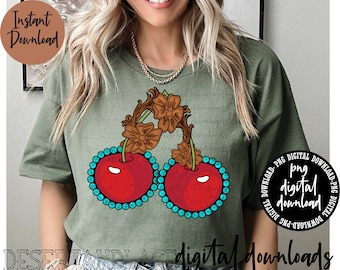 ORIGINAL CREATOR* Tooled Leather Cherries PNG Digital download| Turquoise Cherries | Cherry | Western Cherries | Tooled Leather | Turquoise