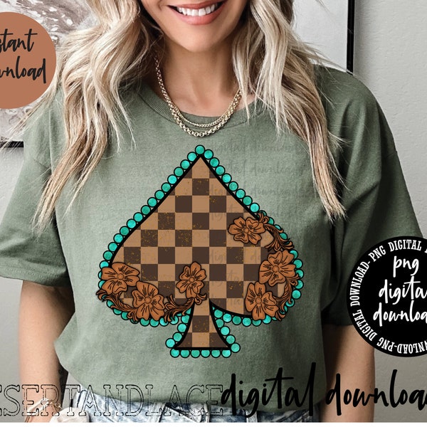ORIGINAL CREATOR* Checkered Spade PNG Digital Download| Checkered | Turquoise | Western | Spades | Grunge | Lucky Spade | Brown checkered |