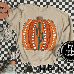 CREADOR ORIGINAL* Cactus Calabaza PNG descarga digital / Halloween / Calabaza / Camiseta de Halloween / Diseños png de Halloween / cactus / Tribal /