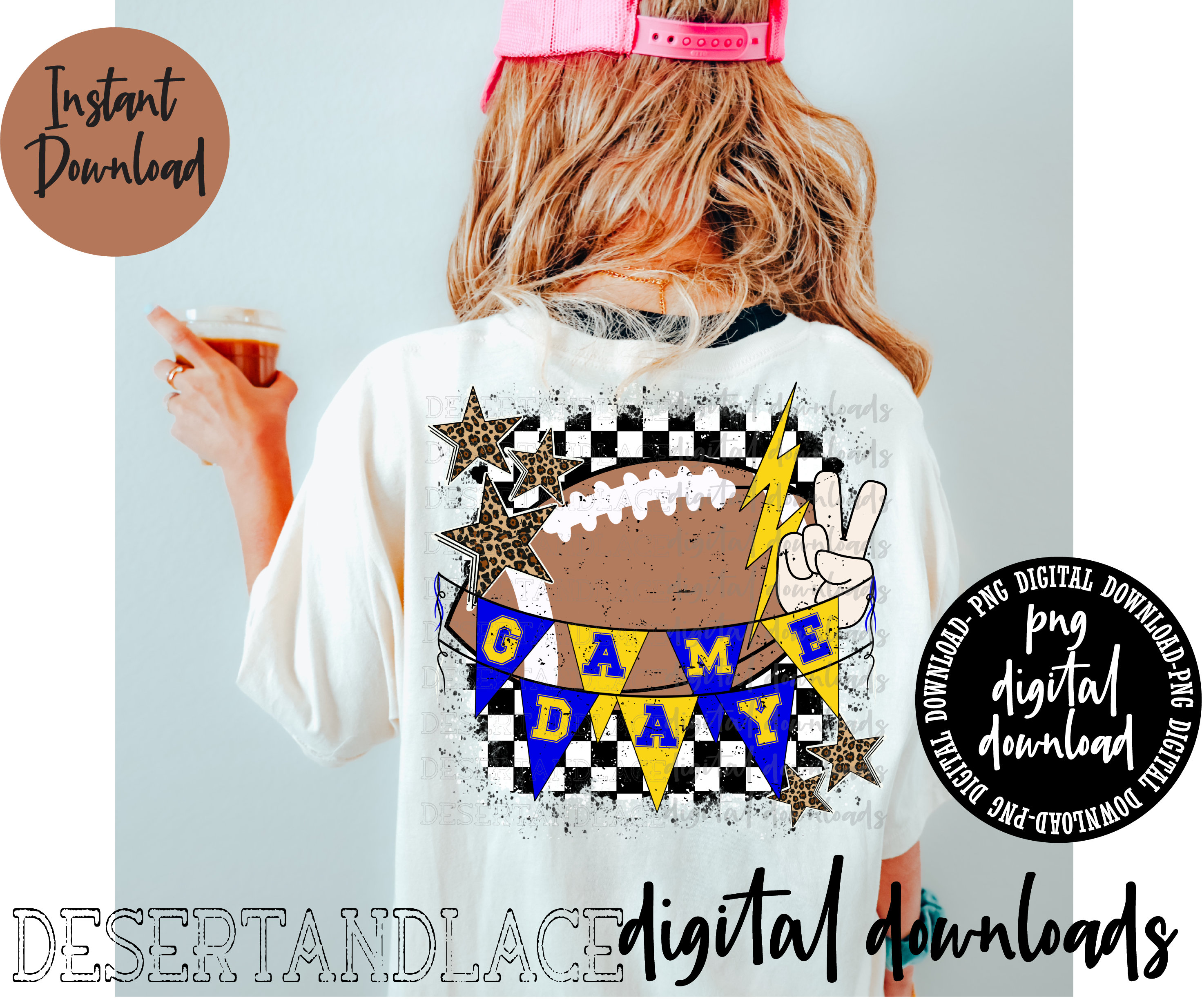 ORIGINAL CREATOR* Game Day Football PNG digital download (distressed) | Sports | Football Game day | Yellow and blue school | Football tee
