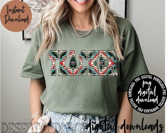 ORIGINAL CREATOR* Distressed Aztec Teacher V3 PNG digital download | Western | Teacher University Font | Aztec pattern | Distressed Teach