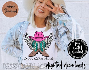 ORIGINAL CREATOR* God’s Wildest Angels PNG Digital Download | Angel Wings | Cowboys and Angels | Pink Cowboy Hat | Western Graphic Tee |