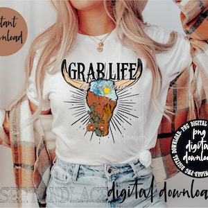 ORIGINAL CREATOR* Schnappt das Leben bei den Hörnern PNG Digitaler download| Western | Western png | Nutze den Tag | Kuhschädel | Sonnenblume | Wüste |