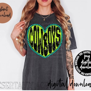 ORIGINAL CREATOR* Cowboys Heart Neon Green Digital Download| Turquoise heart frame | Cowboy love | Love cowboys | western cowboy | grunge |