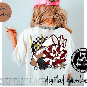 CREADOR ORIGINAL* Fútbol y Cheer PNG descarga digital / Deportes / Camiseta de fútbol / Camiseta del día del juego / Camiseta de espíritu escolar / escuela granate