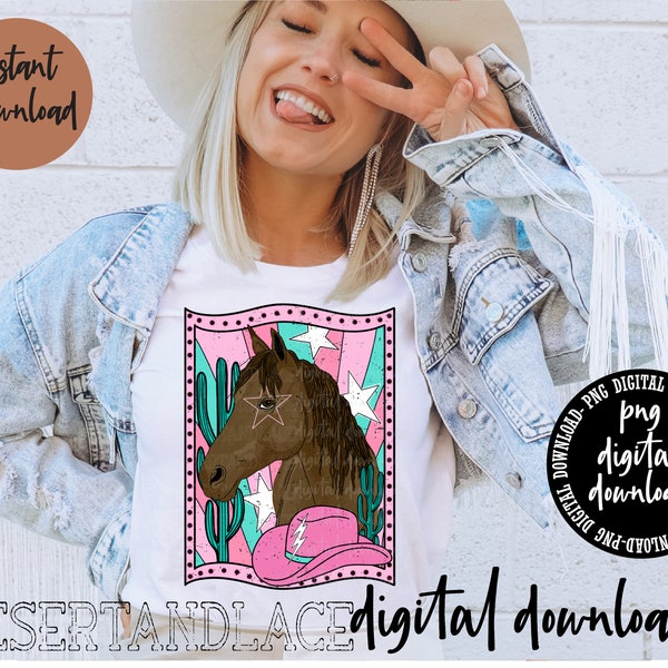 ORIGINAL CREATOR* Candy Pink Horse PNG Digital download| Western | Western png | Pink Horse | Western Girl Tee | Cotton Candy Colors | Stars