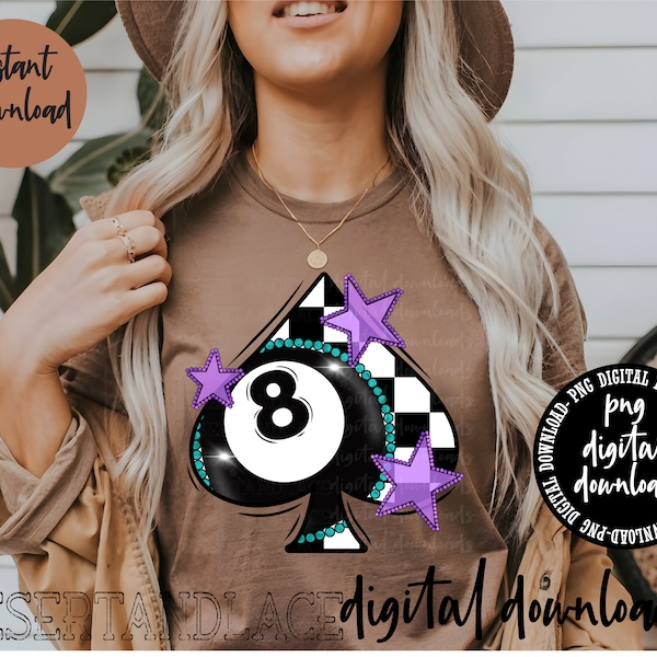 ORIGINAL CREATOR* Eight Ball Spade PNG Digital Download| Checkered | Turquoise | Western | Spades | Grunge | Lucky Spade | Checkered Stars