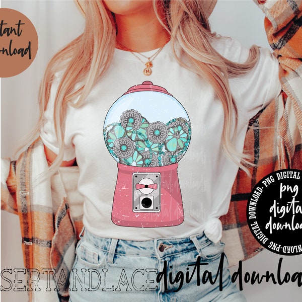 ORIGINAL CREATOR* Turquoise Concho Gumball Machine PNG Digital Download| Gumball Machine png | Western Graphic tee | Turquoise Candy | Pink