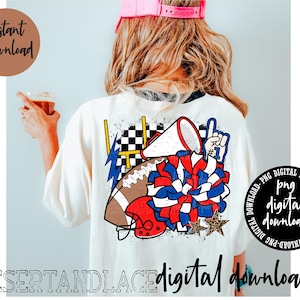 ORIGINAL CREATOR* Football and Cheer PNG digital download | Sports | Football shirt | Game day shirt | School spirit shirt| red white blue