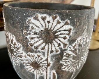 Charcoal dandelion pot, dandelions, planter, flower pot, cement pot, Mother's Day gift, flower arrangement, gift, table decor, cachepot