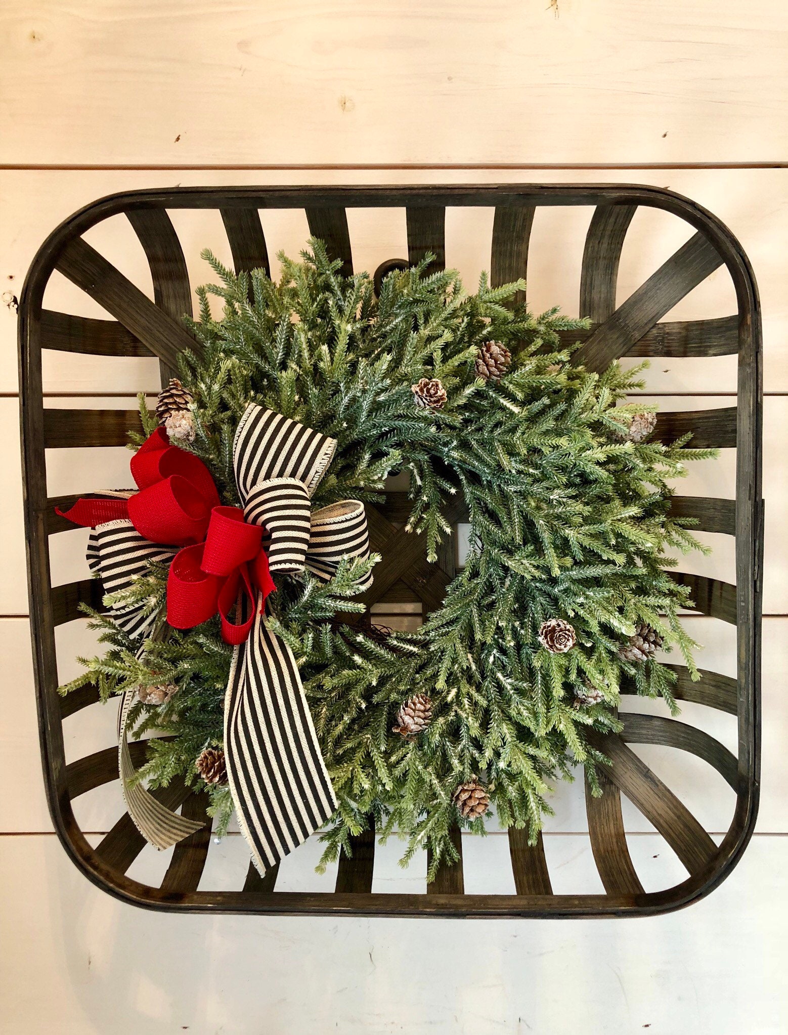 Tobacco basket with flocked wreath Christmas wreath tobacco Etsy