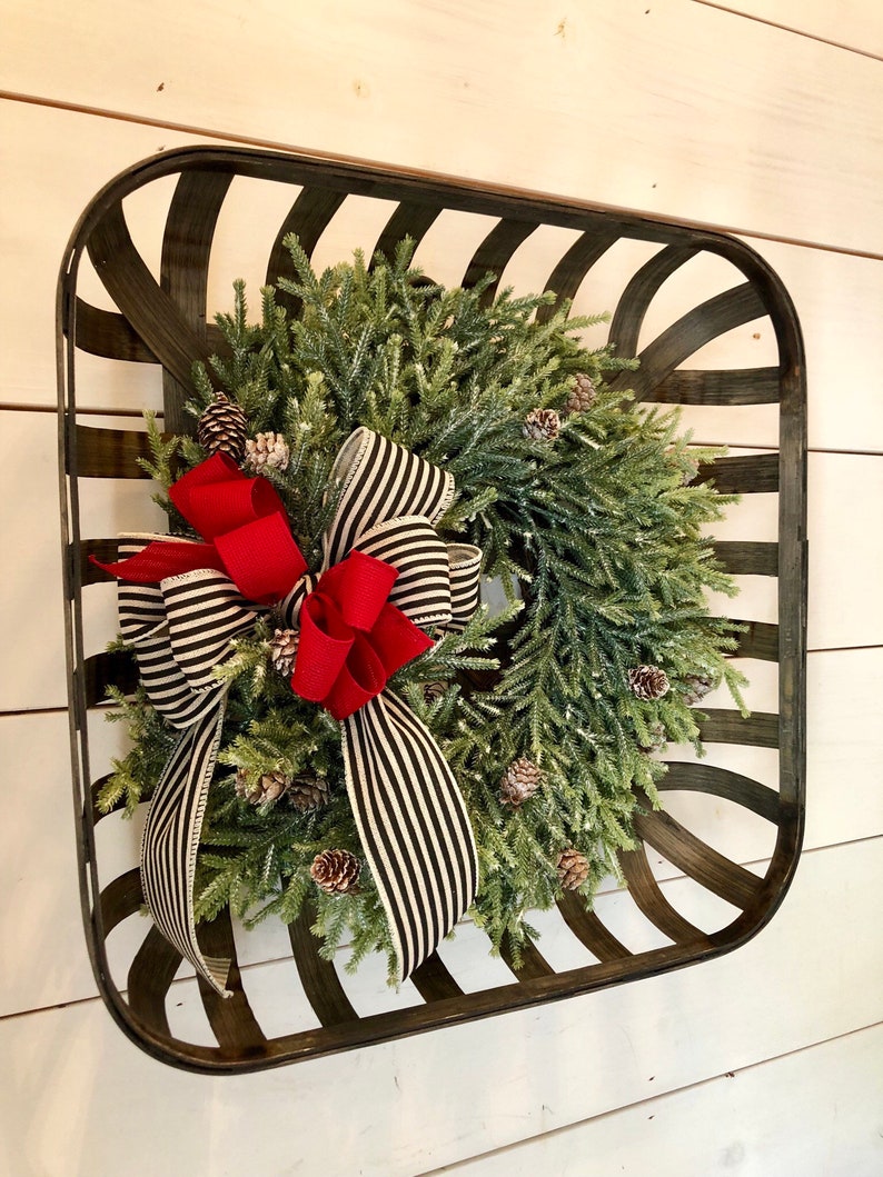 Tobacco basket with flocked wreath Christmas wreath tobacco Etsy