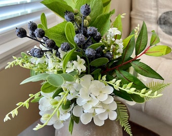 Small hydrangea and blueberry arrangement, bedroom arrangement, farmhouse table decor, farmhouse arrangement,blueberries, gift, arrangement