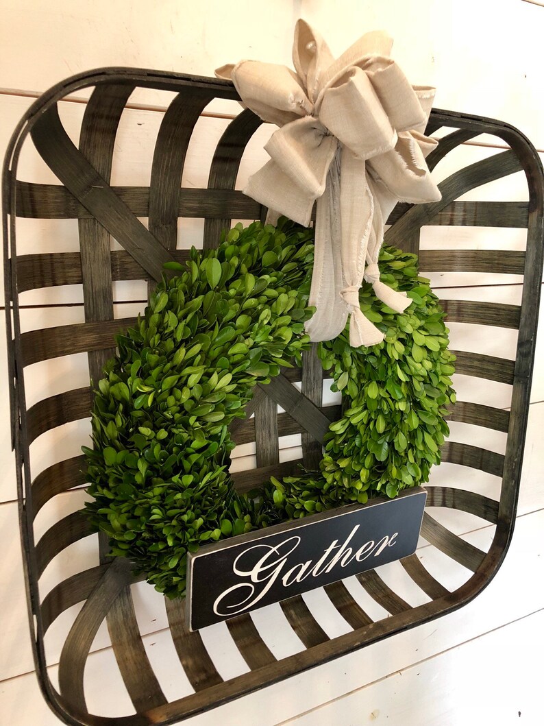 Large tobacco basket & preserved boxwood wreath preserved Etsy