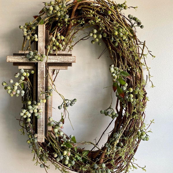 Easter wreath, cross wreath, spring wreath, summer wreath, Mother’s Day wreath, easter door wreath, front door wreath, farmhouse wreath