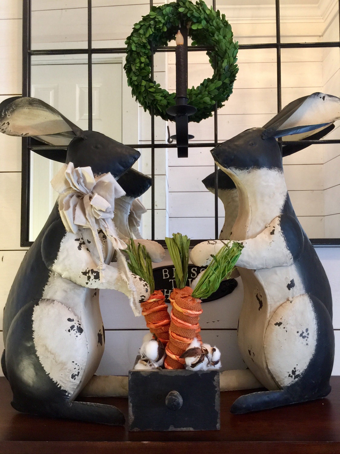 Rabbit decor large metal rabbit rustic rabbit table decor Etsy