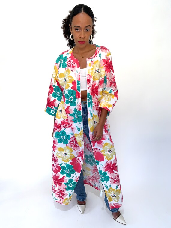 VINTAGE 90s Pink Floral Duster Robe Housecoat Sz M