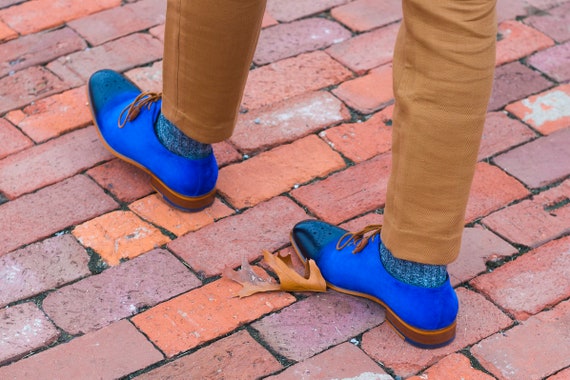 Royal Blue Waxed Suede Brogues/oxfords - Handcrafted Luxury  display picture 3