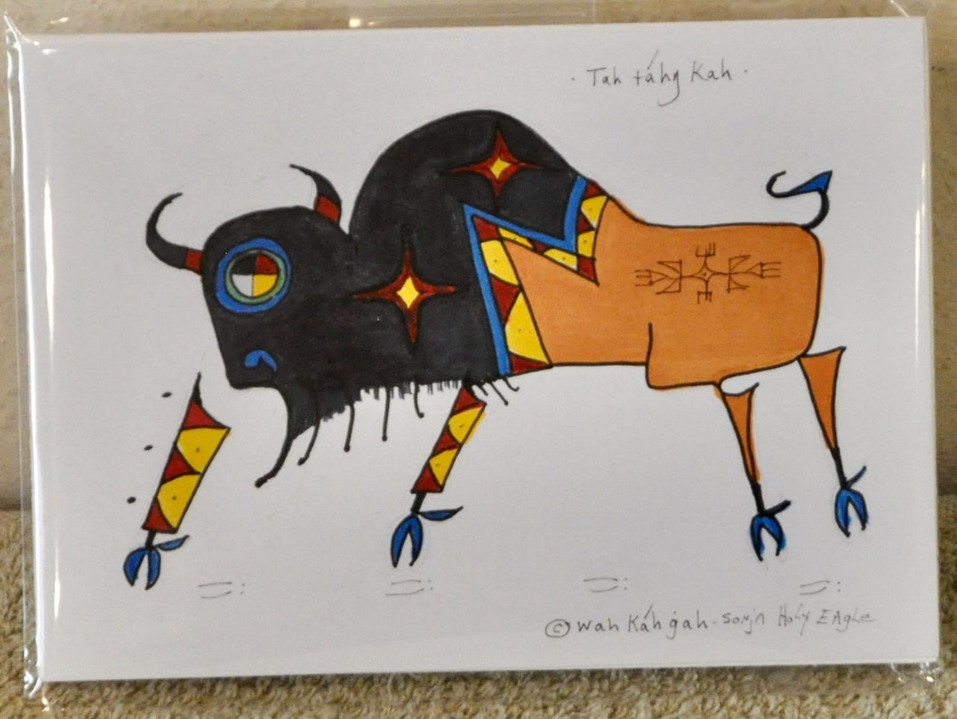 Buffalo / Native American Ledger Art by Lakota Artist Sonja Holy Eagle