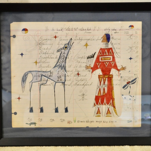 Wolf Woman / Native American Ledger Art by Lakota Artist Sonja Holy Eagle