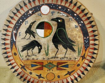 Crow Spirits / 16" Native American Drum Painted by Lakota Artist Sonja Holy Eagle