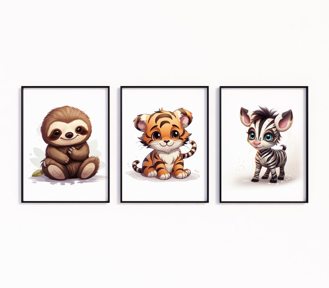 Kids Printable Wall Art, Printable Digital Animal Art for Nursery, Baby