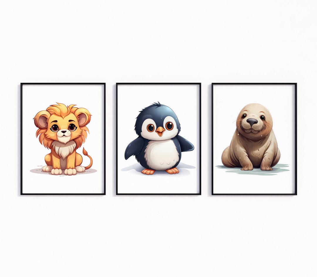 Kids Printable Wall Art, Printable Digital Animal Art for Nursery, Baby