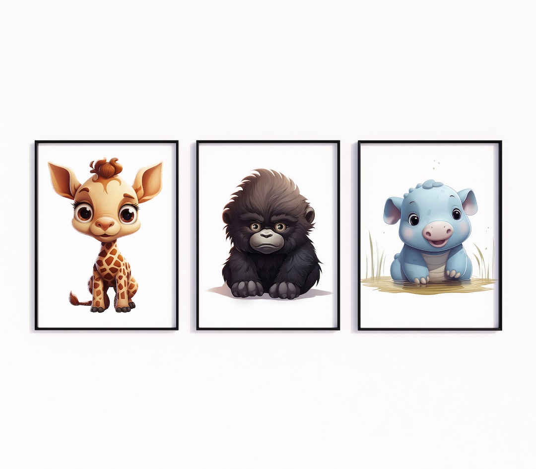Kids Printable Wall Art, Printable Digital Animal Art for Nursery, Baby