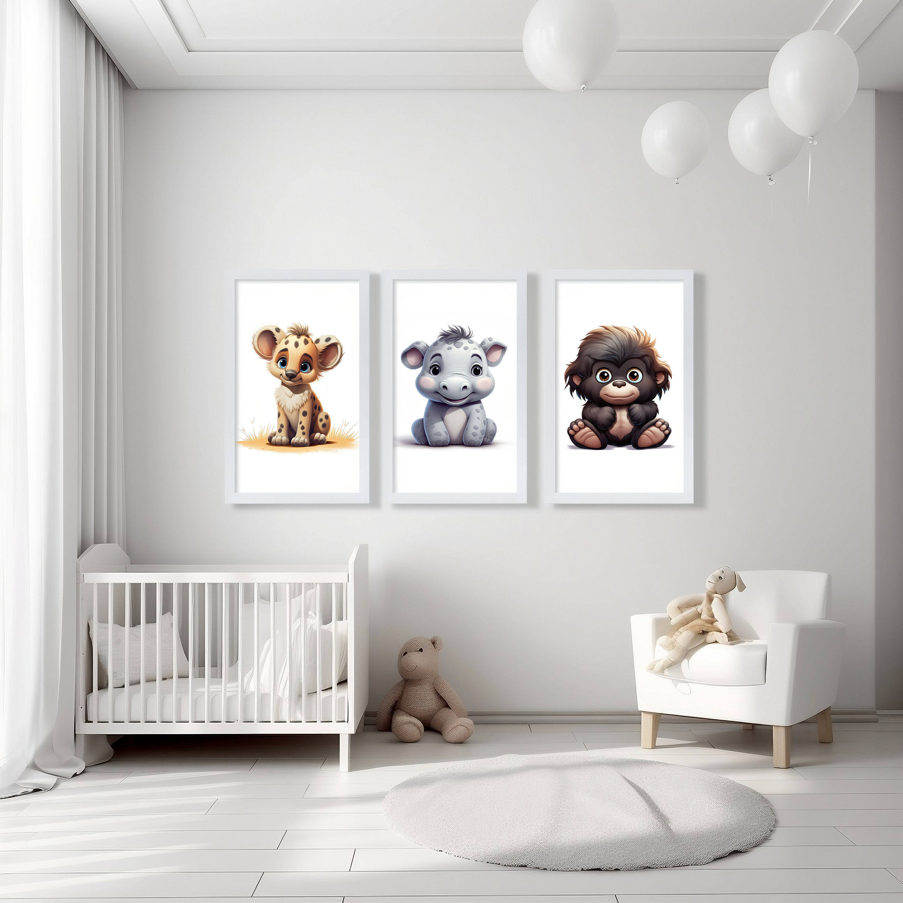 Kids Printable Wall Art, Printable Digital Animal Art for Nursery, Baby