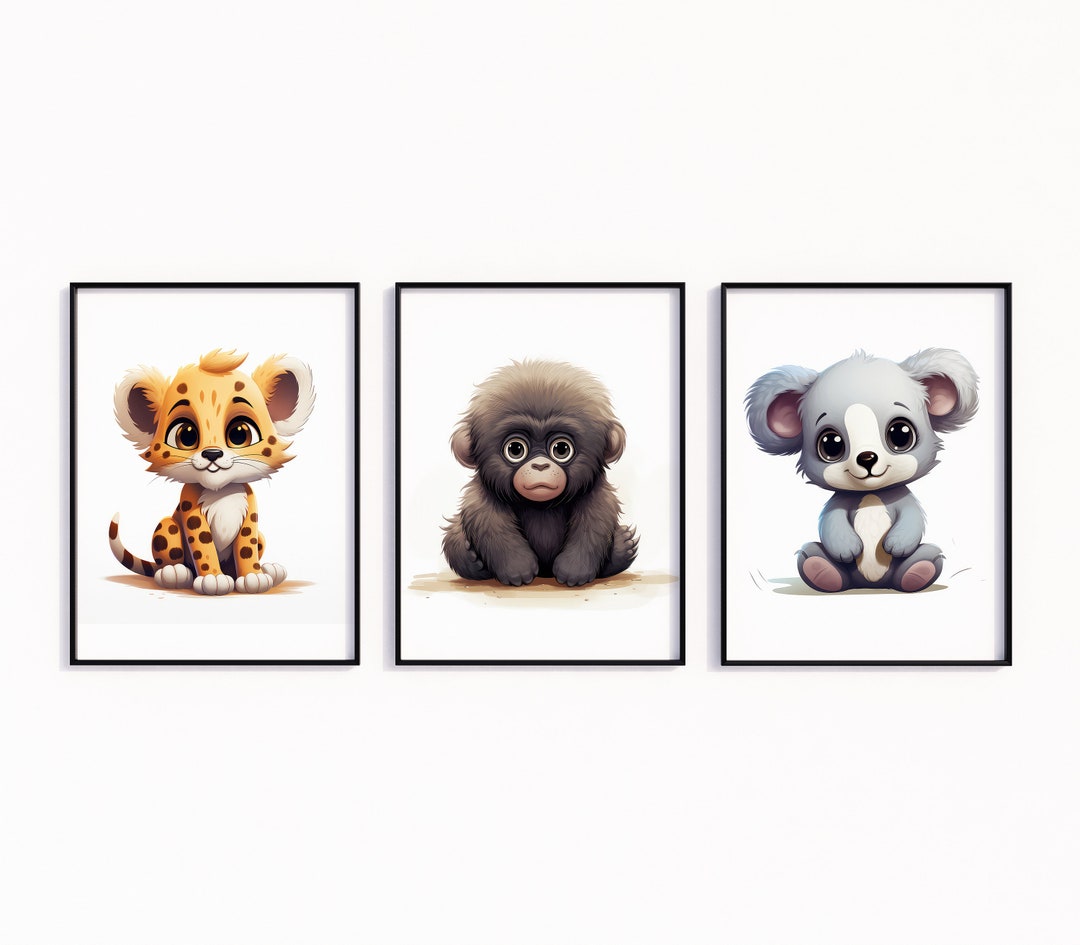 Kids Printable Wall Art, Printable Digital Animal Art for Nursery, Baby