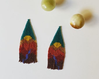 Unique Earrings/Statement Earrings/Sunset Earrings/Seed Bead Earrings/River Earrings/Beadwork/Mountain Earrings/Sunrise Earrings