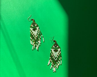 Unique Earrings/Statement Earrings/Seed Bead Earrings/Navajo Earrings/Beadwork/Fringe Earrings/Dangling Earrings/Long Earrings