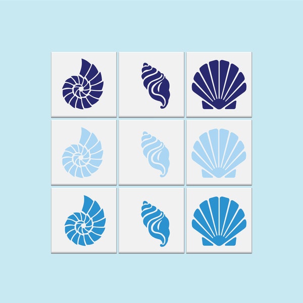 Bathroom Tile Sticker - Seashell Tile Stickers Nautical Vinyl Wall Art Transfers Decals- Pack 12,24 & 48- *Three Designs - 20 Colours*
