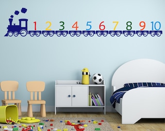 TRAIN Wall Sticker Learning Educational Numbers Girls Boys Bedroom Nursery Vinyl Art Decal Transfer
