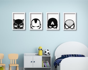 SUPERHERO Print, Superhero Wall Print, Superhero Wall Art, Set of 4 Superhero Prints, Superhero Bedroom Wall Art, **CHOICE of DESIGNS**