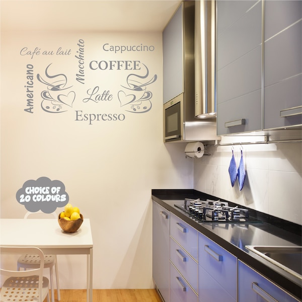 Kitchen Wall Sticker Two Coffee Cups & Words Wall Quote Kitchen Wall Art Decal Transfer