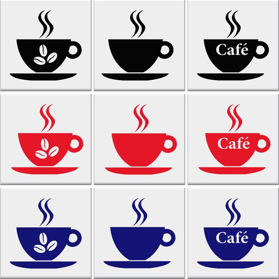 COFFEE CUP Tile Stickers Kitchen Sticker Cups Vinyl Wall Art Transfer Decal AD*8