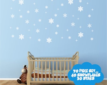 Snowflake Star Wall Sticker Decals: 70-Piece Winter Nursery Decor