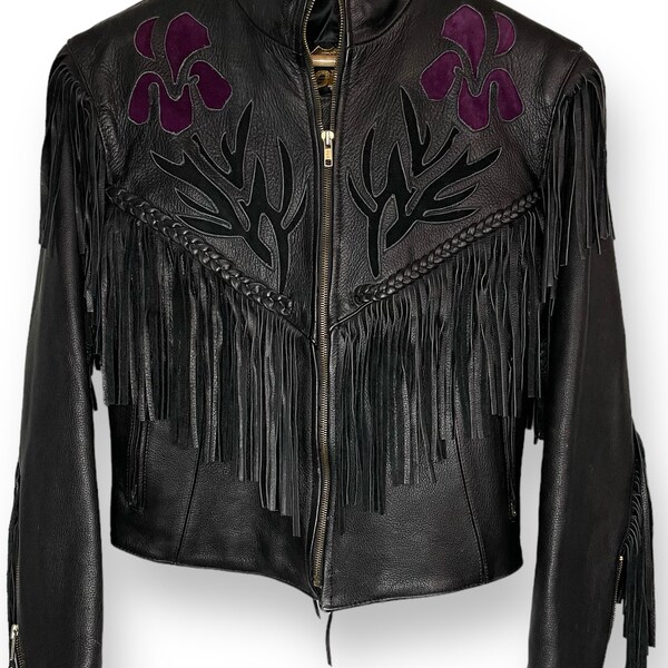 1980's Leather Fringe Tassel Moto Jacket (S)