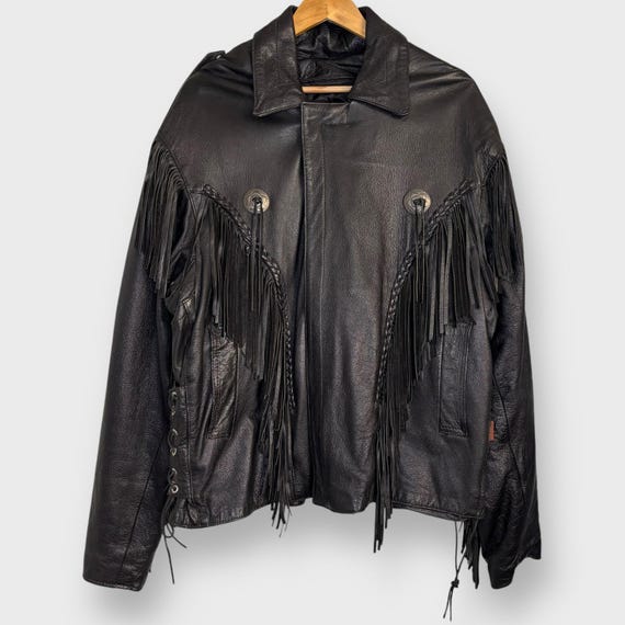 Vintage 1990s Leather Tassel Motorcycle Jacket (XL) - Etsy