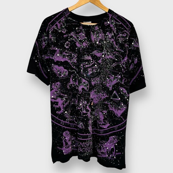 Vintage 1990s Blue Constellation Astronomie All Over Print T-shirt 