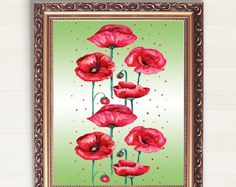 Red Poppy Flower Watercolor Art