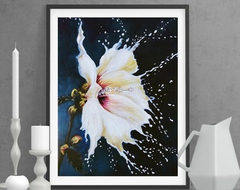 Hibiskus Blumen Malerei Wandkunst / Botanischer Druck