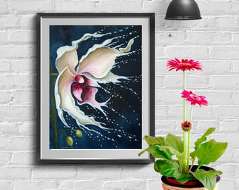 Kunst aan de muur / Bloemkunst Print / Bloem print / Muur Decor / Botanische Print / Floral Art / Home Decor / Olieverf / Unieke kunst / Orchidee